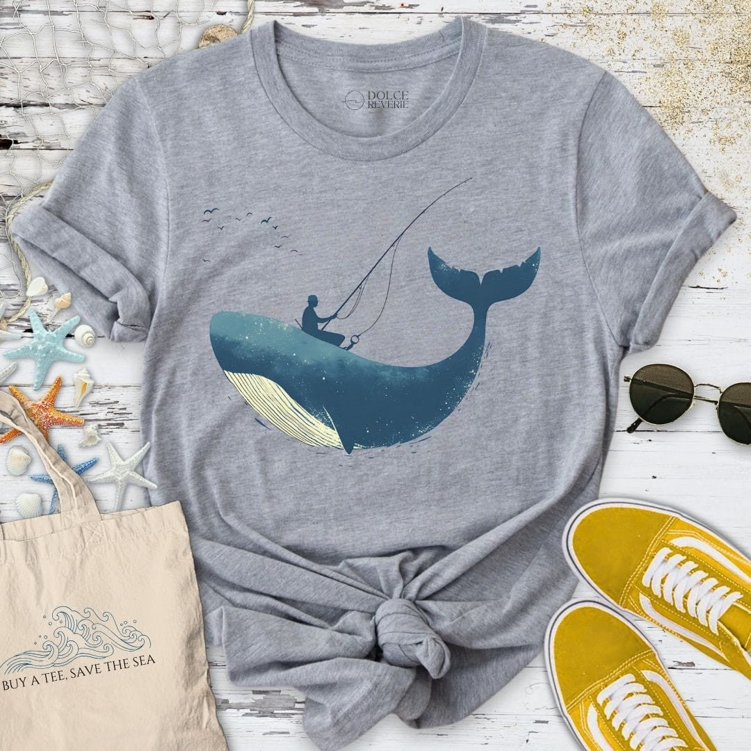 Fishing Whale T-Shirt - Ocean Graphic Tee - Gift for Ocean Lovers - Unisex