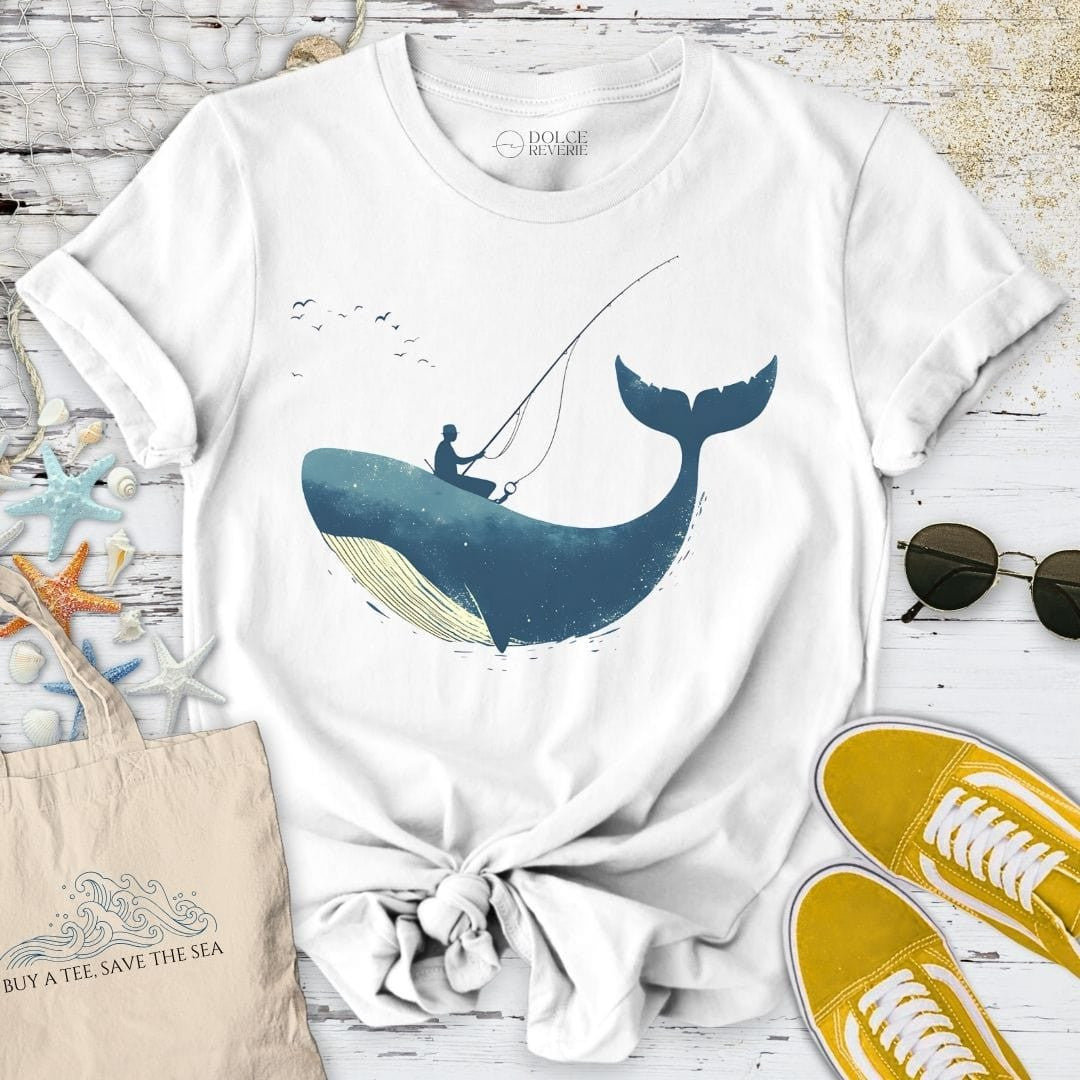 Fishing Whale T-Shirt - Ocean Graphic Tee - Gift for Ocean Lovers - Unisex