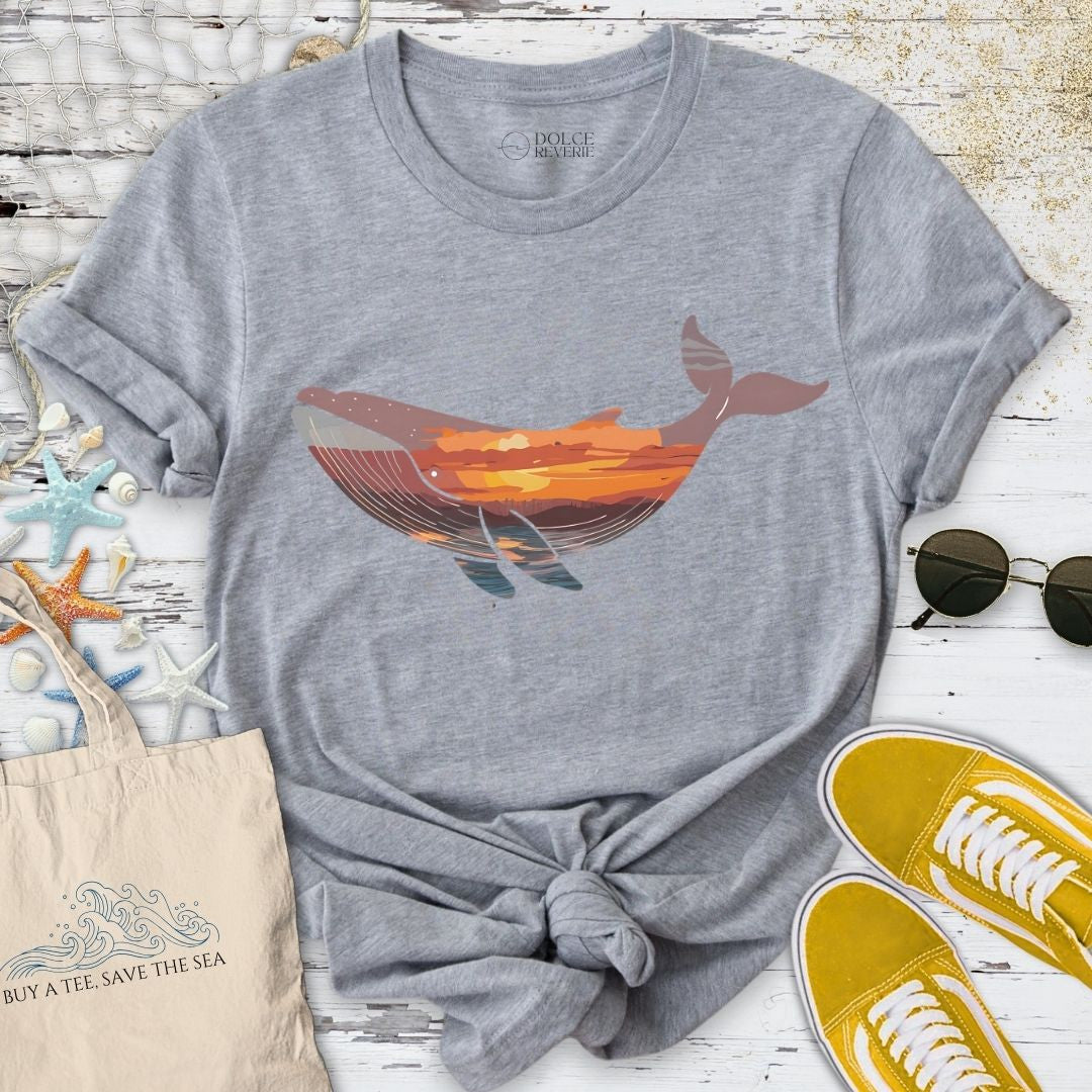 Sunset Whale T-Shirt - Ocean Graphic Tee - Gift for Ocean Lovers - Unisex