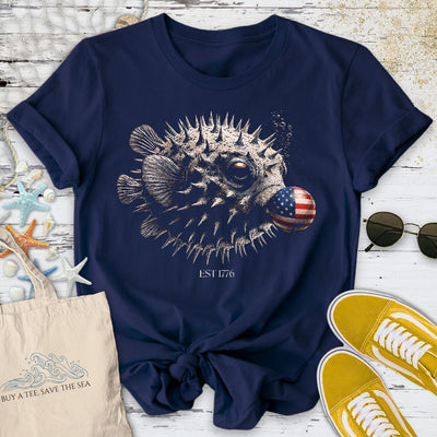 USA Bubblegum Pufferfish T-Shirt - Ocean Graphic Tee - Gift for Ocean Lovers - Unisex