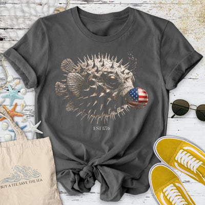 USA Bubblegum Pufferfish T-Shirt - Ocean Graphic Tee - Gift for Ocean Lovers - Unisex