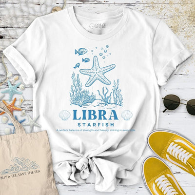Libra Starfish T-Shirt - Ocean Graphic Tee - Gift for Ocean Lovers - Unisex