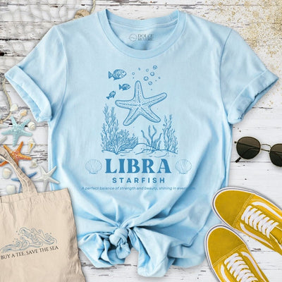 Libra Starfish T-Shirt - Ocean Graphic Tee - Gift for Ocean Lovers - Unisex
