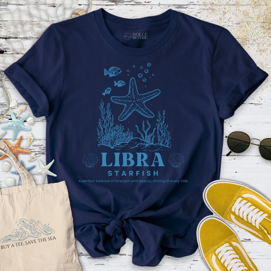 Libra Starfish T-Shirt - Ocean Graphic Tee - Gift for Ocean Lovers - Unisex