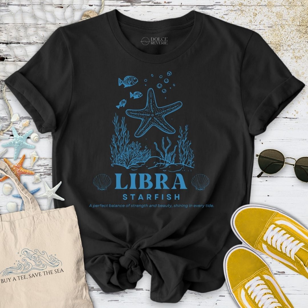 Libra Starfish T-Shirt - Ocean Graphic Tee - Gift for Ocean Lovers - Unisex