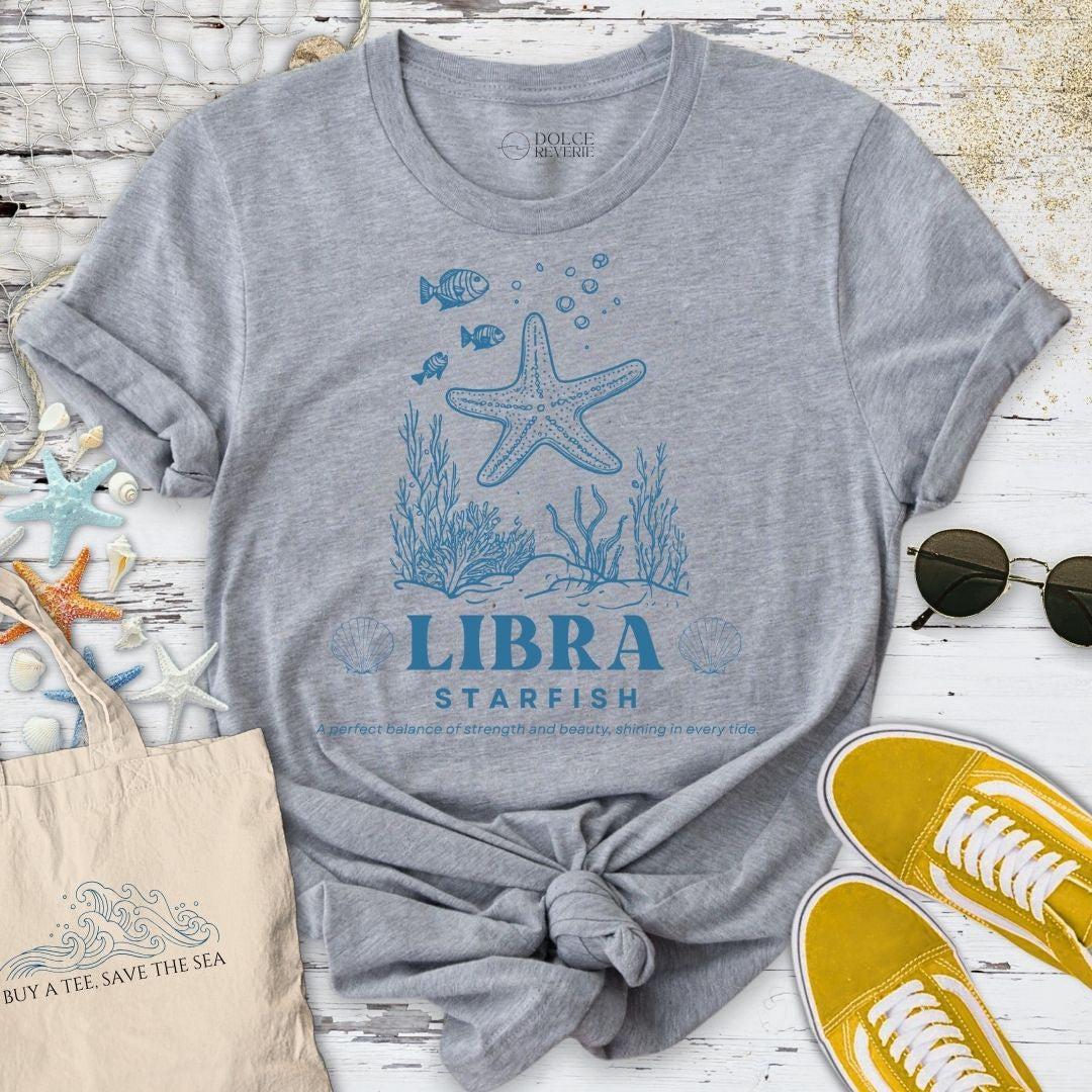 Libra Starfish T-Shirt - Ocean Graphic Tee - Gift for Ocean Lovers - Unisex