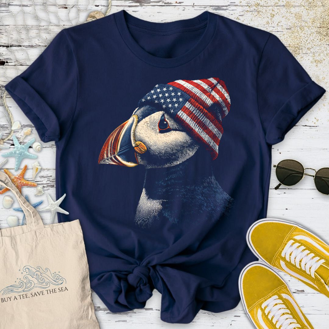 Winter Puffin USA T-Shirt - Ocean Graphic Tee - Gift for Ocean Lovers - Unisex
