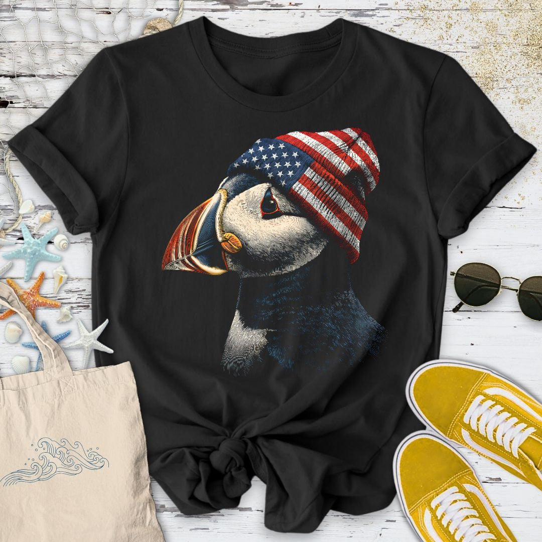 Winter Puffin USA T-Shirt - Ocean Graphic Tee - Gift for Ocean Lovers - Unisex