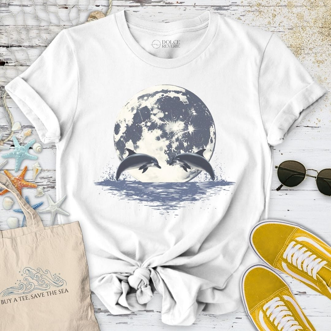 Dolphins Under The Moon T-Shirt - Ocean Graphic Tee - Gift for Ocean Lovers - Unisex