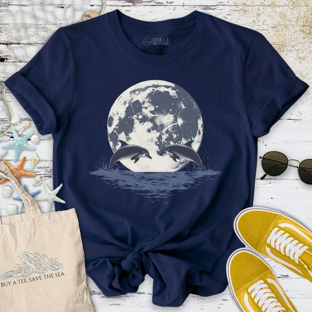 Dolphins Under The Moon T-Shirt - Ocean Graphic Tee - Gift for Ocean Lovers - Unisex