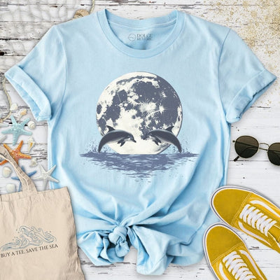 Dolphins Under The Moon T-Shirt - Ocean Graphic Tee - Gift for Ocean Lovers - Unisex