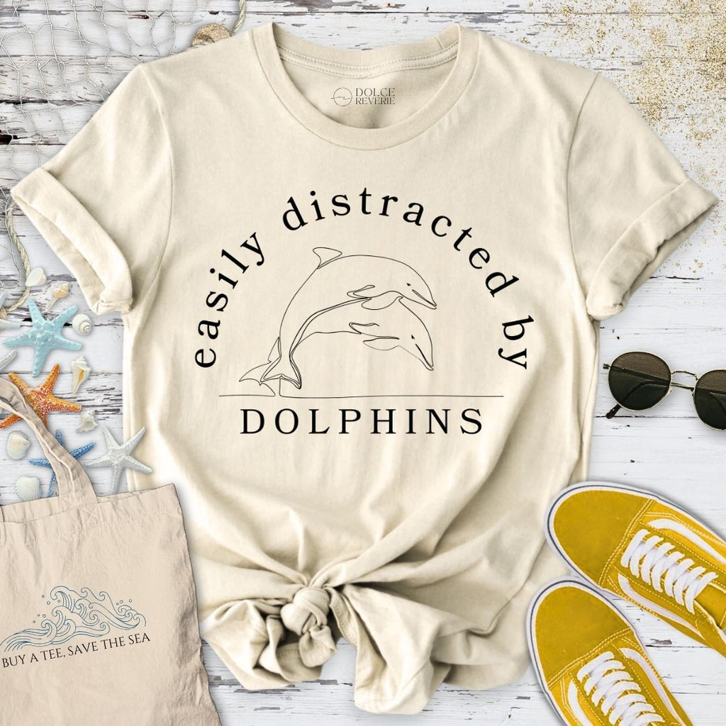 Distracted By Dolphins T-Shirt - Ocean Graphic Tee - Gift for Ocean Lovers - Unisex