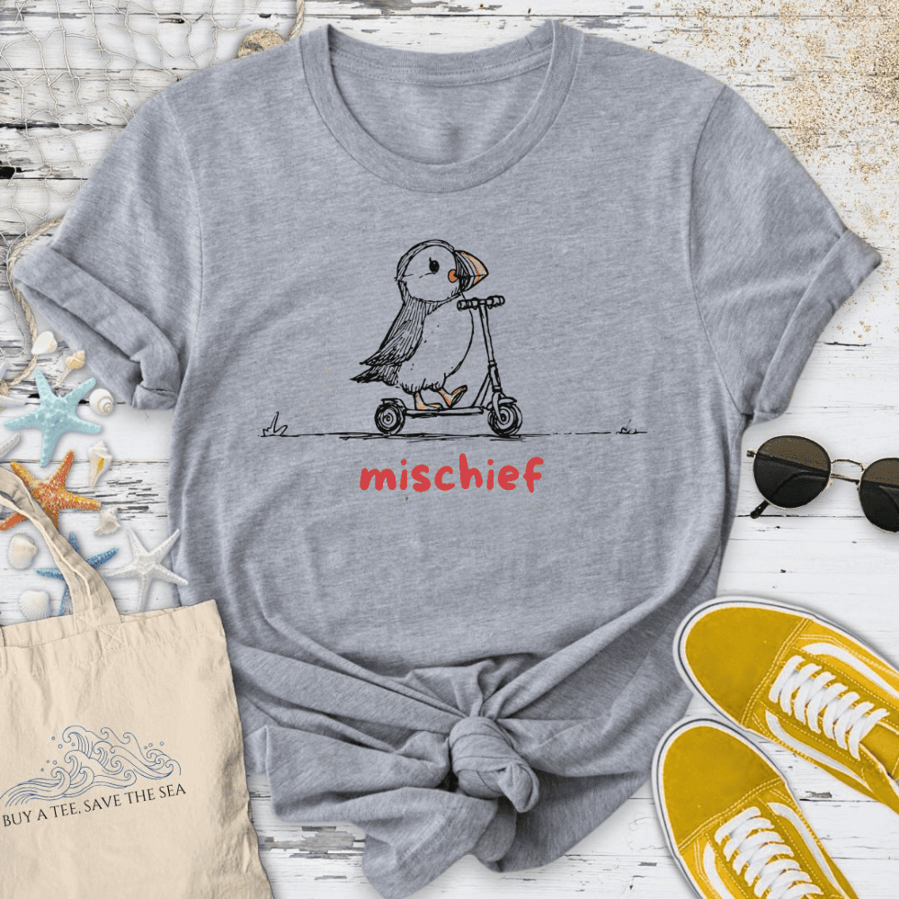 Mischief Puffin T-Shirt - Ocean Graphic Tee - Gift for Ocean Lovers - Unisex