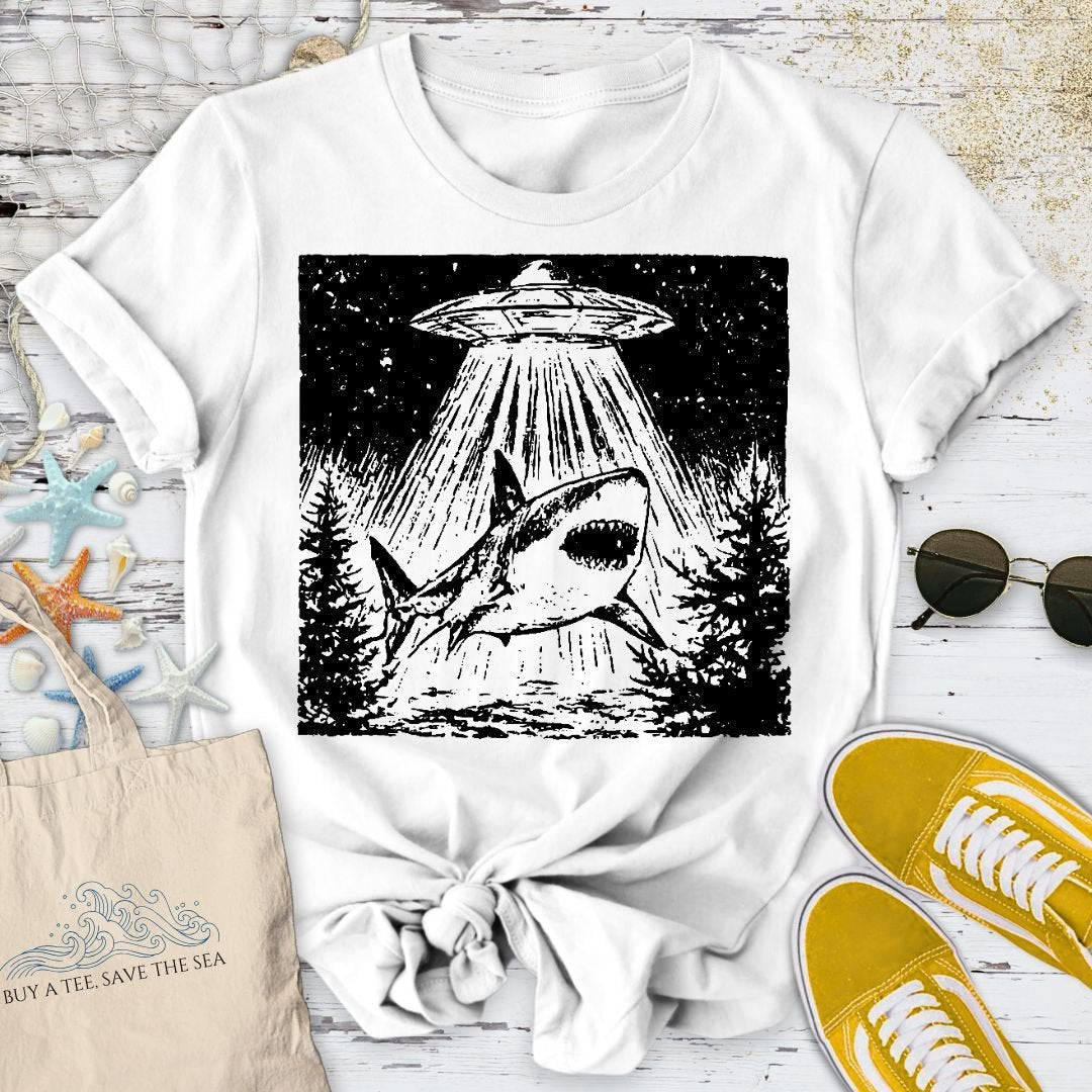 Shark UFO T-Shirt - Ocean Graphic Tee - Gift for Ocean Lovers - Unisex