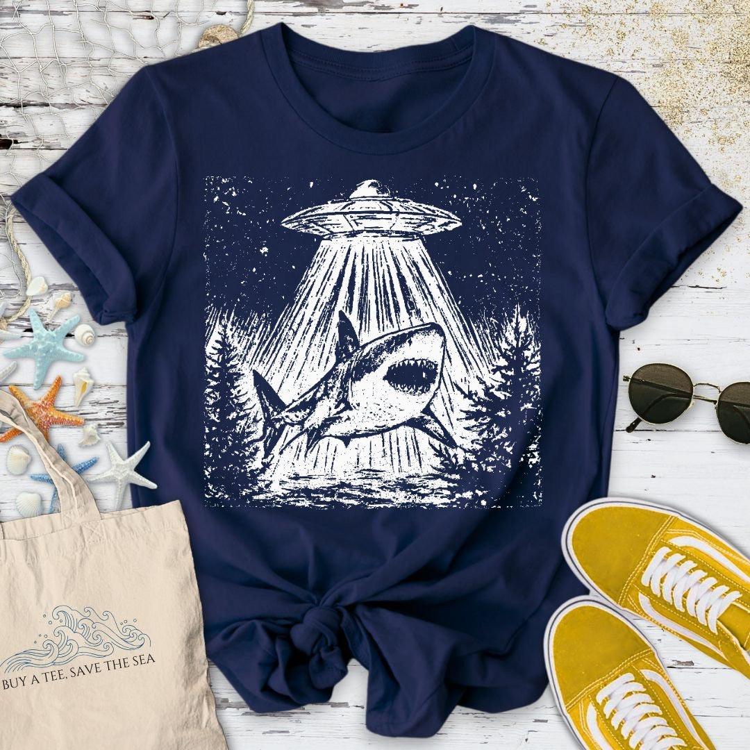 Shark UFO T-Shirt - Ocean Graphic Tee - Gift for Ocean Lovers - Unisex
