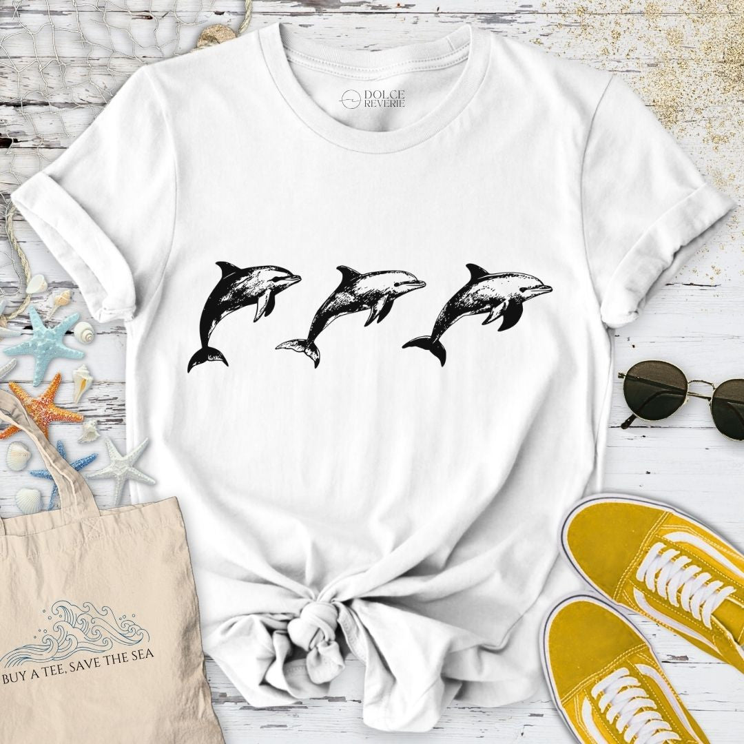 3 Jumping Dolphins T-Shirt - Ocean Graphic Tee - Gift for Ocean Lovers - Unisex