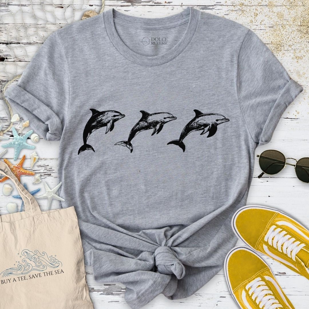 3 Jumping Dolphins T-Shirt - Ocean Graphic Tee - Gift for Ocean Lovers - Unisex