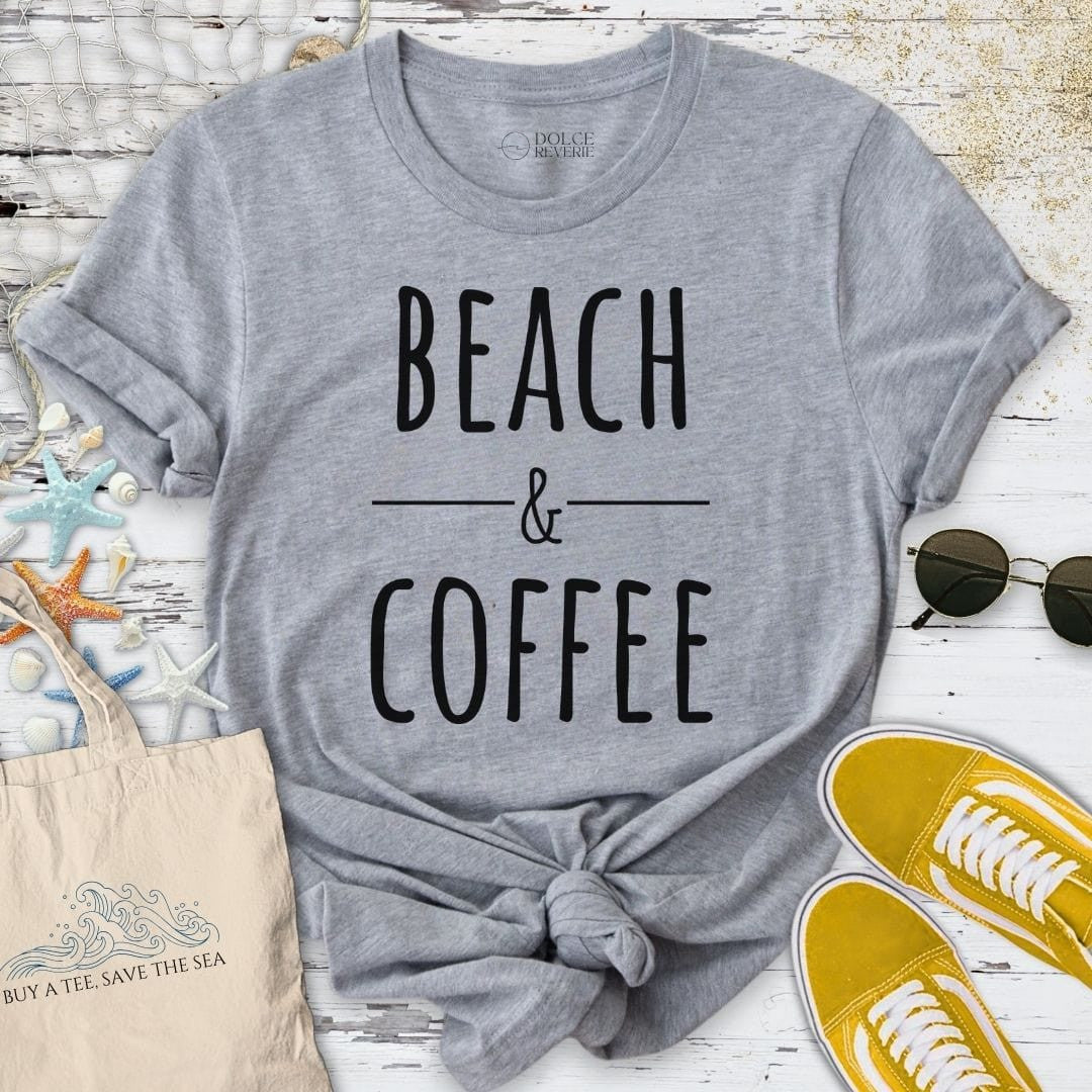 Beach & Coffee T-Shirt - Ocean Graphic Tee - Gift for Ocean Lovers - Unisex
