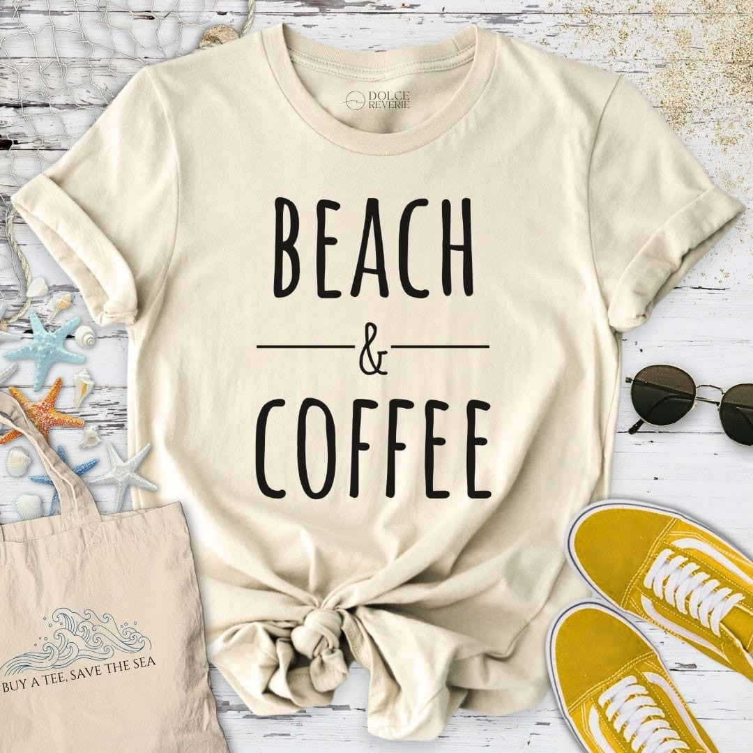 Beach & Coffee T-Shirt - Ocean Graphic Tee - Gift for Ocean Lovers - Unisex