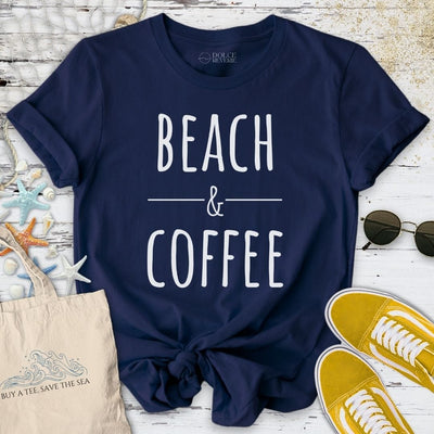 Beach & Coffee T-Shirt - Ocean Graphic Tee - Gift for Ocean Lovers - Unisex
