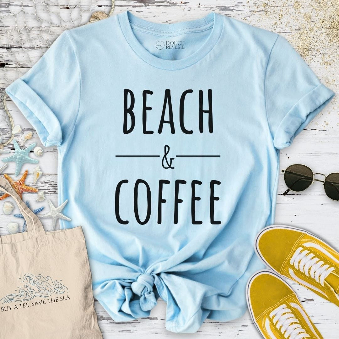 Beach & Coffee T-Shirt - Ocean Graphic Tee - Gift for Ocean Lovers - Unisex