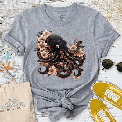Japanese Black Octopus T-Shirt - Ocean Graphic Tee - Gift for Ocean Lovers - Unisex