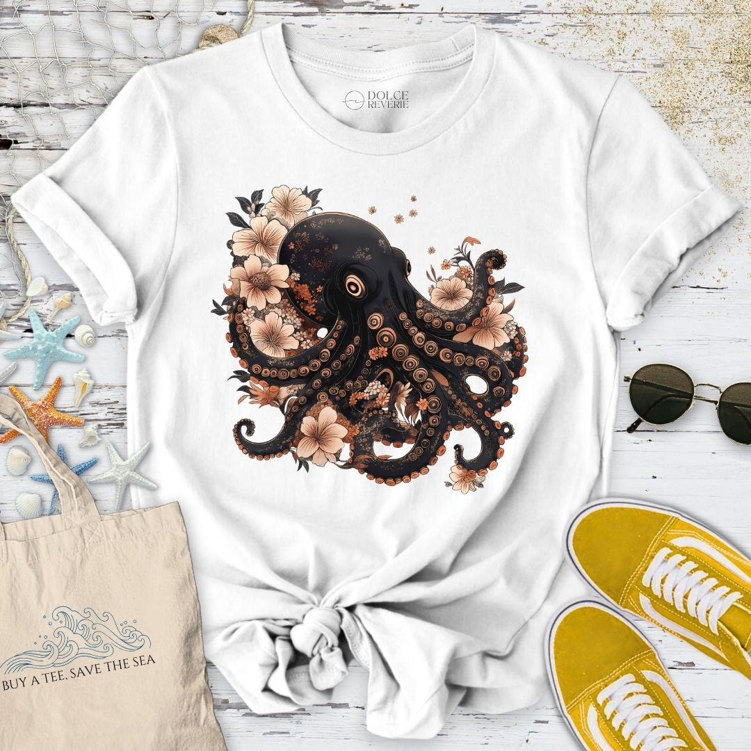 Japanese Black Octopus T-Shirt - Ocean Graphic Tee - Gift for Ocean Lovers - Unisex