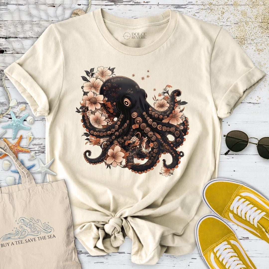 Japanese Black Octopus T-Shirt - Ocean Graphic Tee - Gift for Ocean Lovers - Unisex
