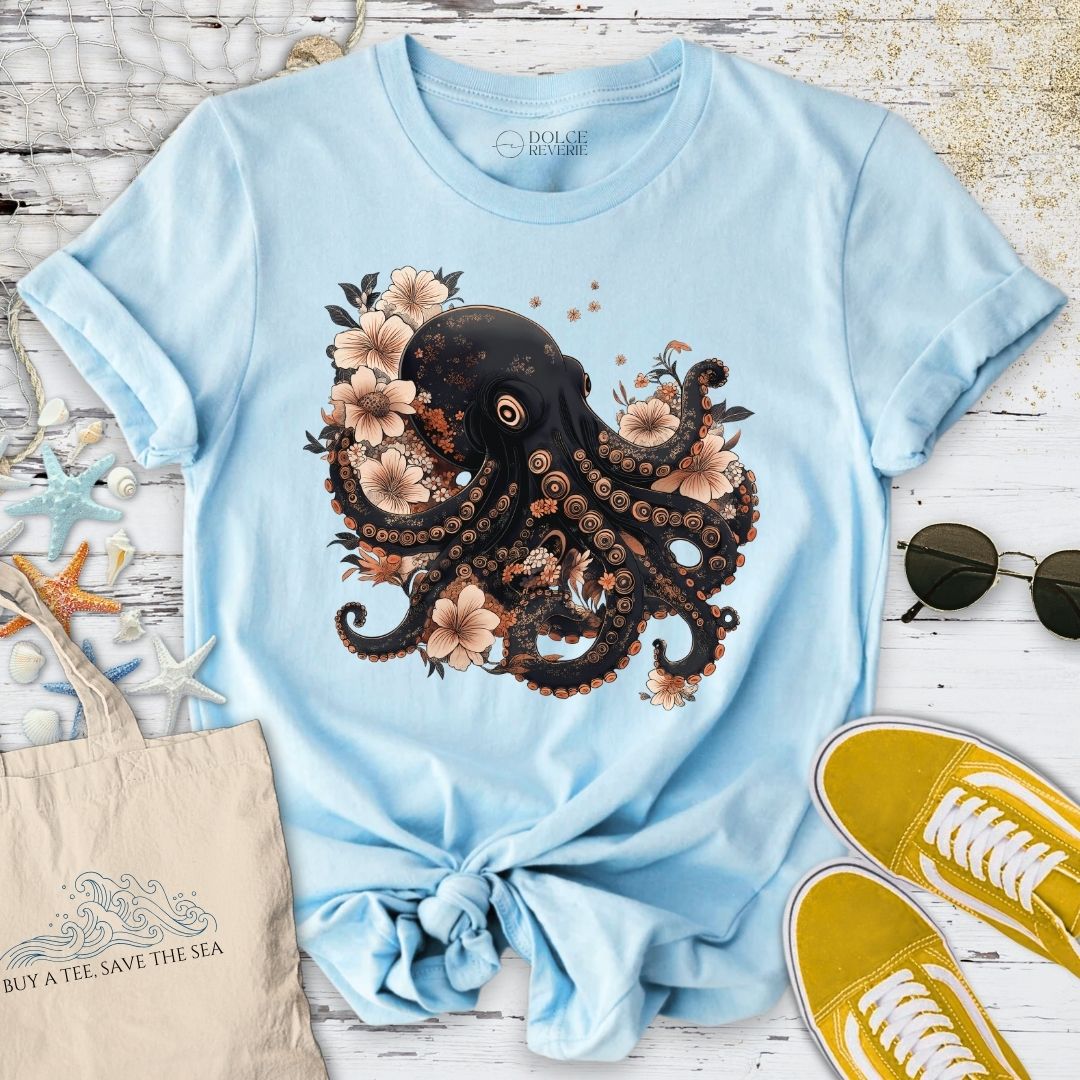 Japanese Black Octopus T-Shirt - Ocean Graphic Tee - Gift for Ocean Lovers - Unisex