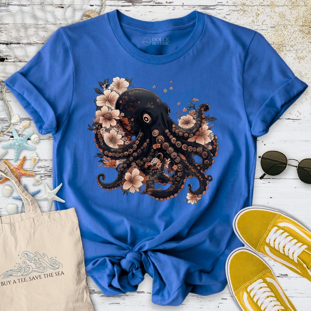 Japanese Black Octopus T-Shirt - Ocean Graphic Tee - Gift for Ocean Lovers - Unisex