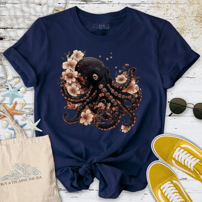 Japanese Black Octopus T-Shirt - Ocean Graphic Tee - Gift for Ocean Lovers - Unisex