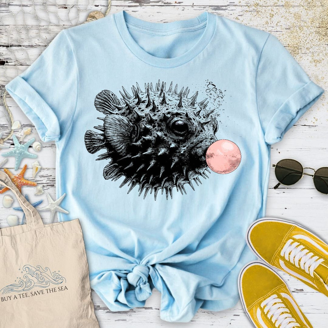 Bubblegum Pufferfish T-Shirt - Ocean Graphic Tee - Gift for Ocean Lovers - Unisex