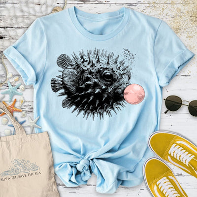 Bubblegum Pufferfish T-Shirt - Ocean Graphic Tee - Gift for Ocean Lovers - Unisex