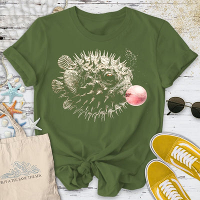 Bubblegum Pufferfish T-Shirt - Ocean Graphic Tee - Gift for Ocean Lovers - Unisex