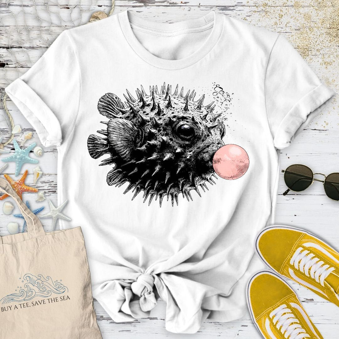 Bubblegum Pufferfish T-Shirt - Ocean Graphic Tee - Gift for Ocean Lovers - Unisex