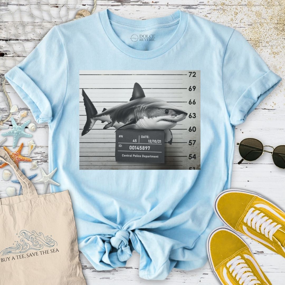 Shark Mugshot T-Shirt - Ocean Graphic Tee - Gift for Ocean Lovers - Unisex