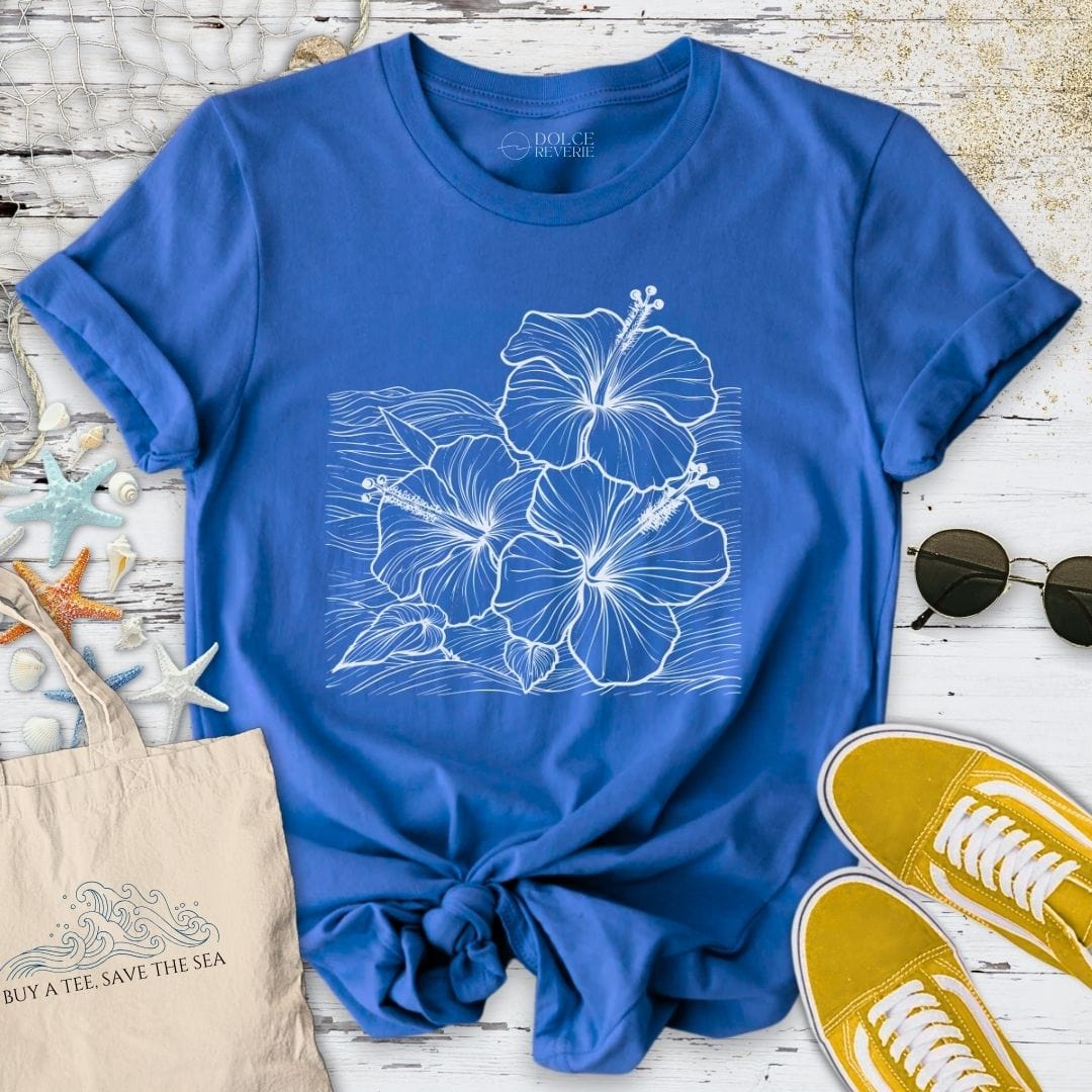 Hibiscus & Waves T-Shirt - Ocean Graphic Tee - Gift for Ocean Lovers - Unisex