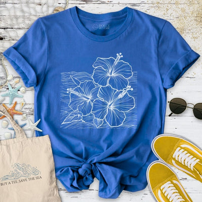 Hibiscus & Waves T-Shirt - Ocean Graphic Tee - Gift for Ocean Lovers - Unisex
