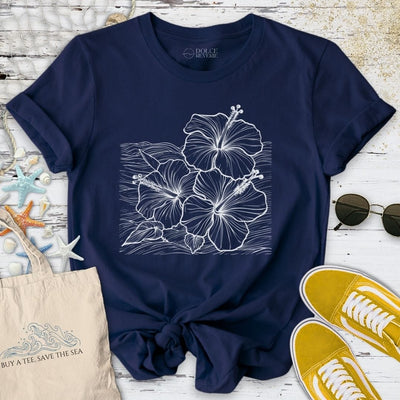 Hibiscus & Waves T-Shirt - Ocean Graphic Tee - Gift for Ocean Lovers - Unisex