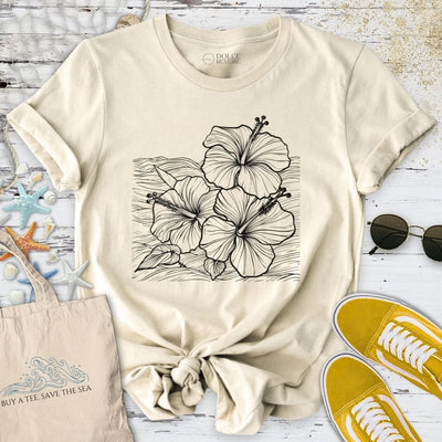 Hibiscus & Waves T-Shirt - Ocean Graphic Tee - Gift for Ocean Lovers - Unisex