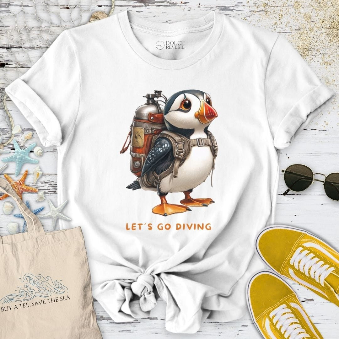 Let's Go Diving Puffin T-Shirt - Ocean Graphic Tee - Gift for Ocean Lovers - Unisex