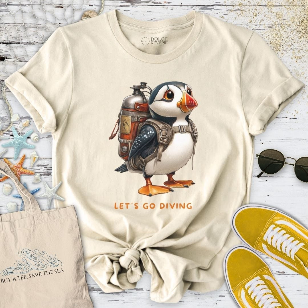 Let's Go Diving Puffin T-Shirt - Ocean Graphic Tee - Gift for Ocean Lovers - Unisex