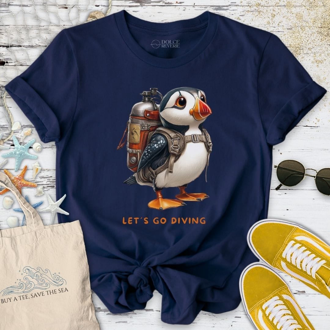 Let's Go Diving Puffin T-Shirt - Ocean Graphic Tee - Gift for Ocean Lovers - Unisex