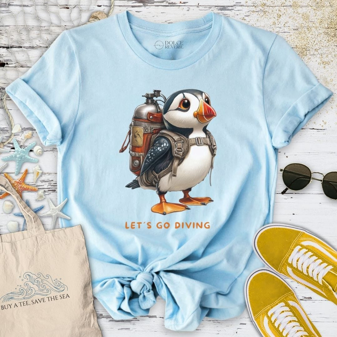 Let's Go Diving Puffin T-Shirt - Ocean Graphic Tee - Gift for Ocean Lovers - Unisex