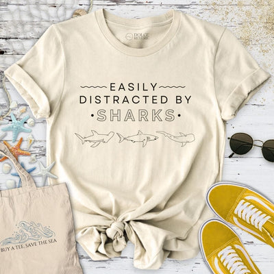 Easily Distracted By Sharks T-Shirt - Ocean Graphic Tee - Gift for Ocean Lovers - Unisex