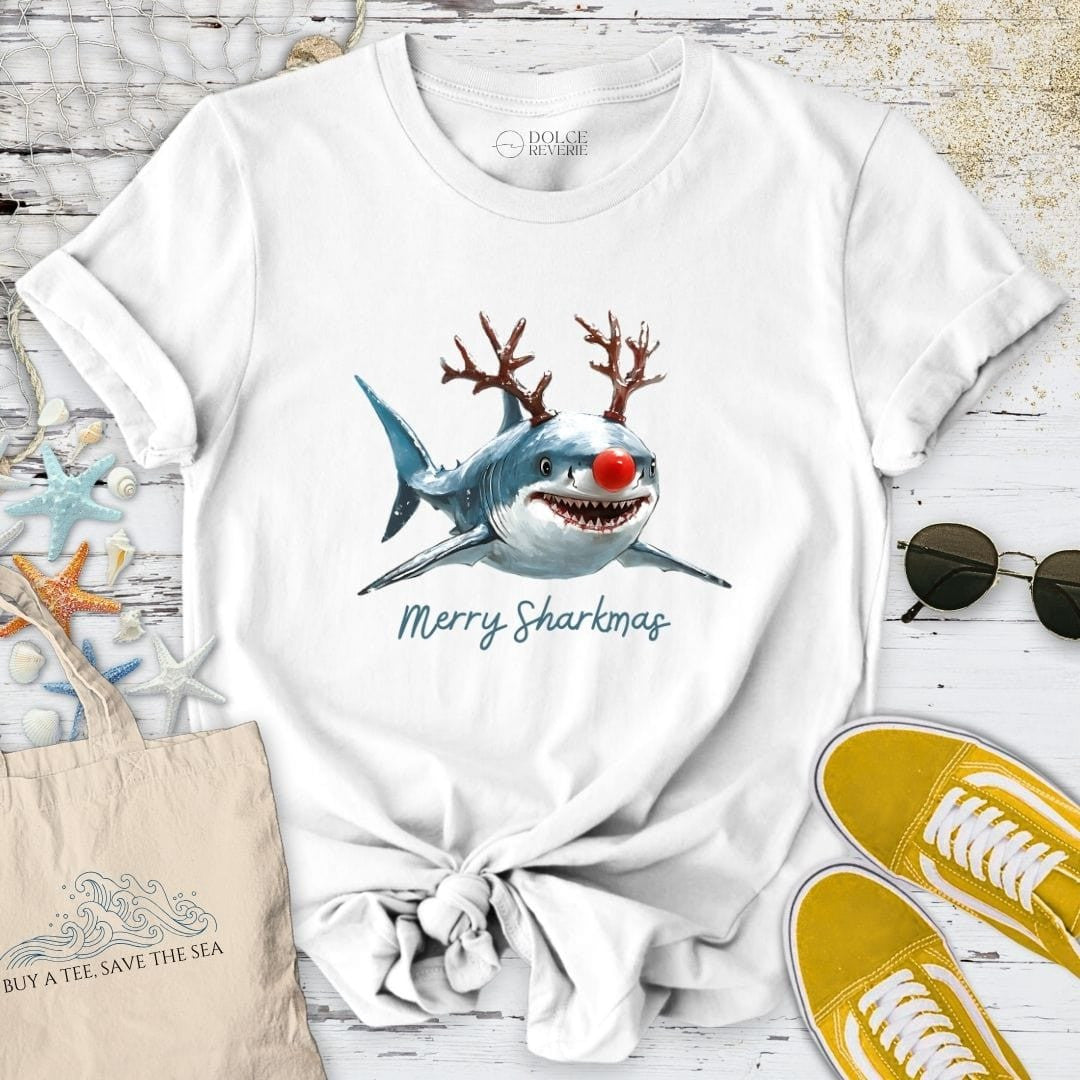 Merry Sharkmas T-Shirt - Ocean Graphic Tee - Gift for Ocean Lovers - Unisex