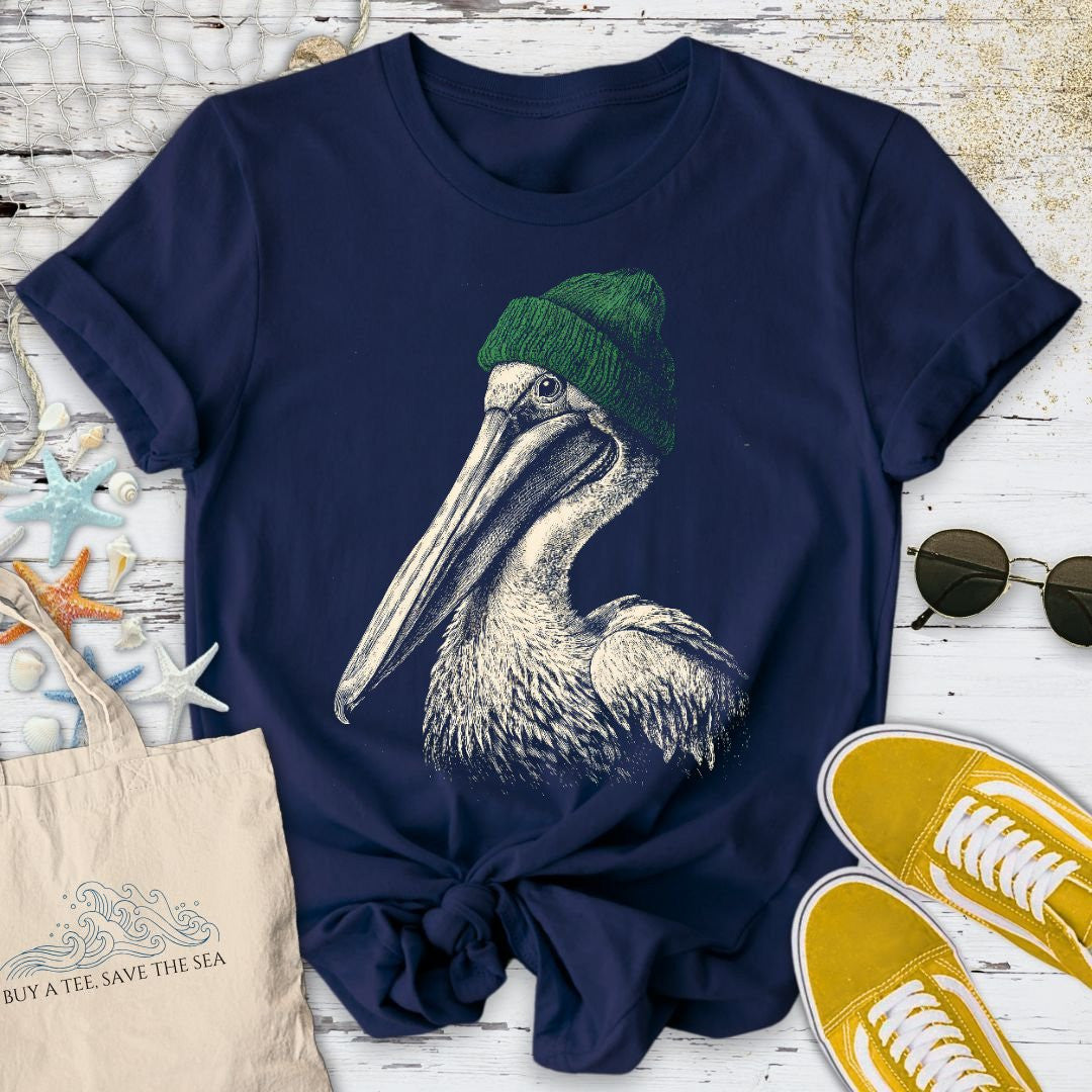 Winter Pelican T-Shirt - Ocean Graphic Tee - Gift for Ocean Lovers - Unisex