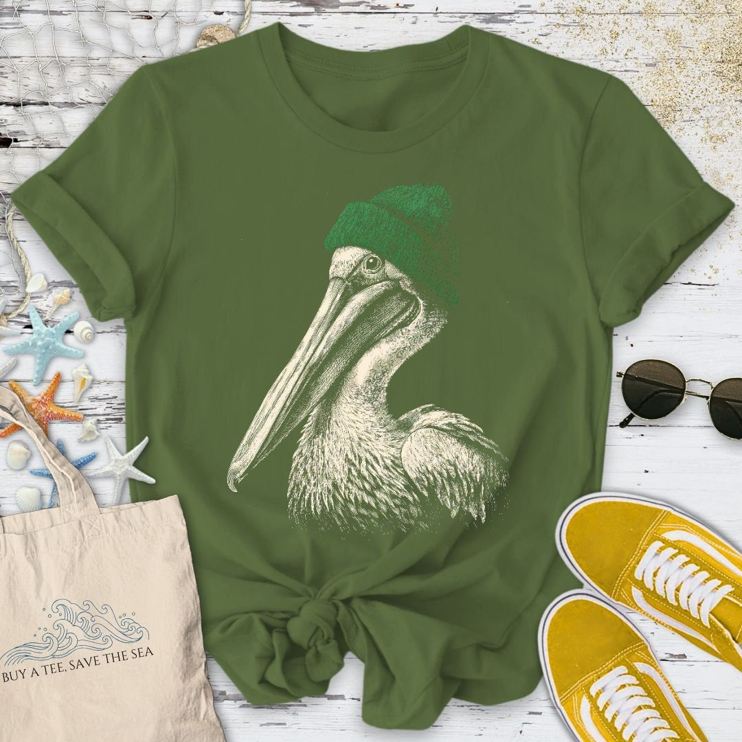Winter Pelican T-Shirt - Ocean Graphic Tee - Gift for Ocean Lovers - Unisex