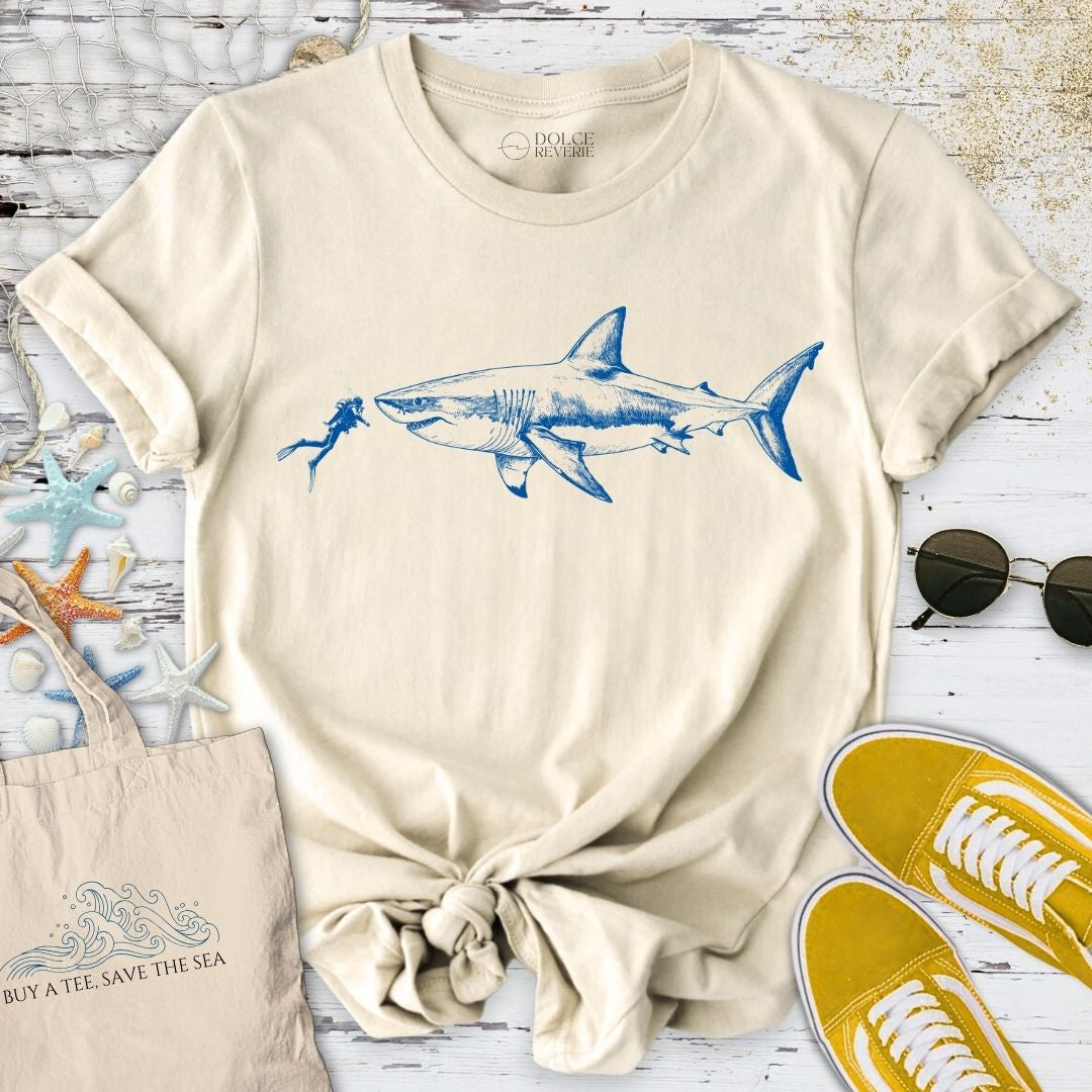 Diving With a Shark T-Shirt - Ocean Graphic Tee - Gift for Ocean Lovers - Unisex