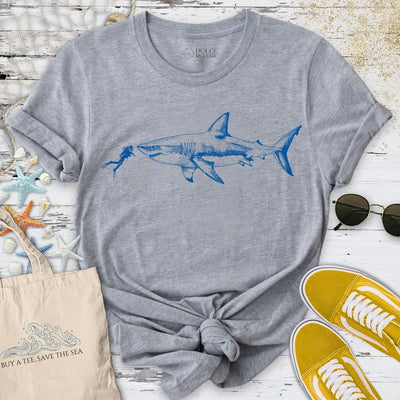Diving With a Shark T-Shirt - Ocean Graphic Tee - Gift for Ocean Lovers - Unisex